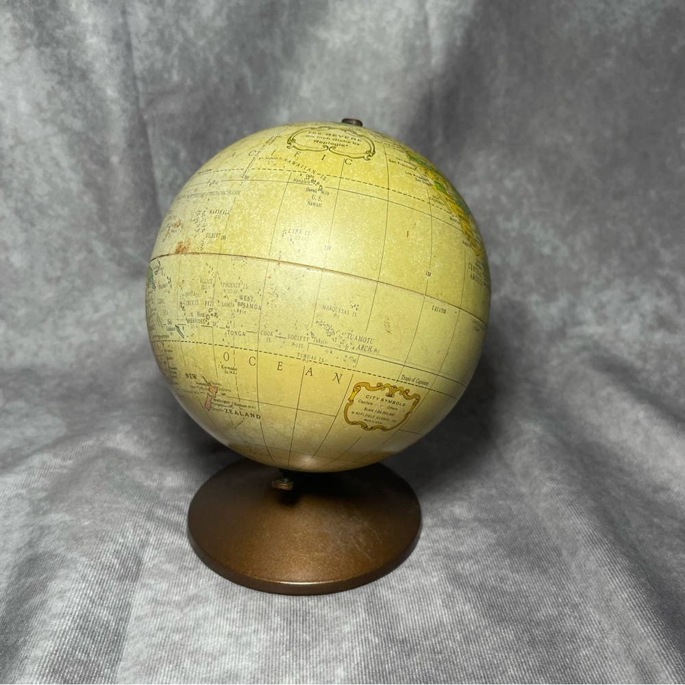 Vintage Replogle “The Revere” Metal Globe - Metal Base - 6” Diameter - 1972